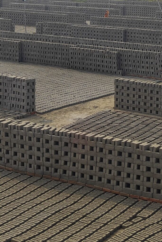 A large number of cinder blocks stacked together